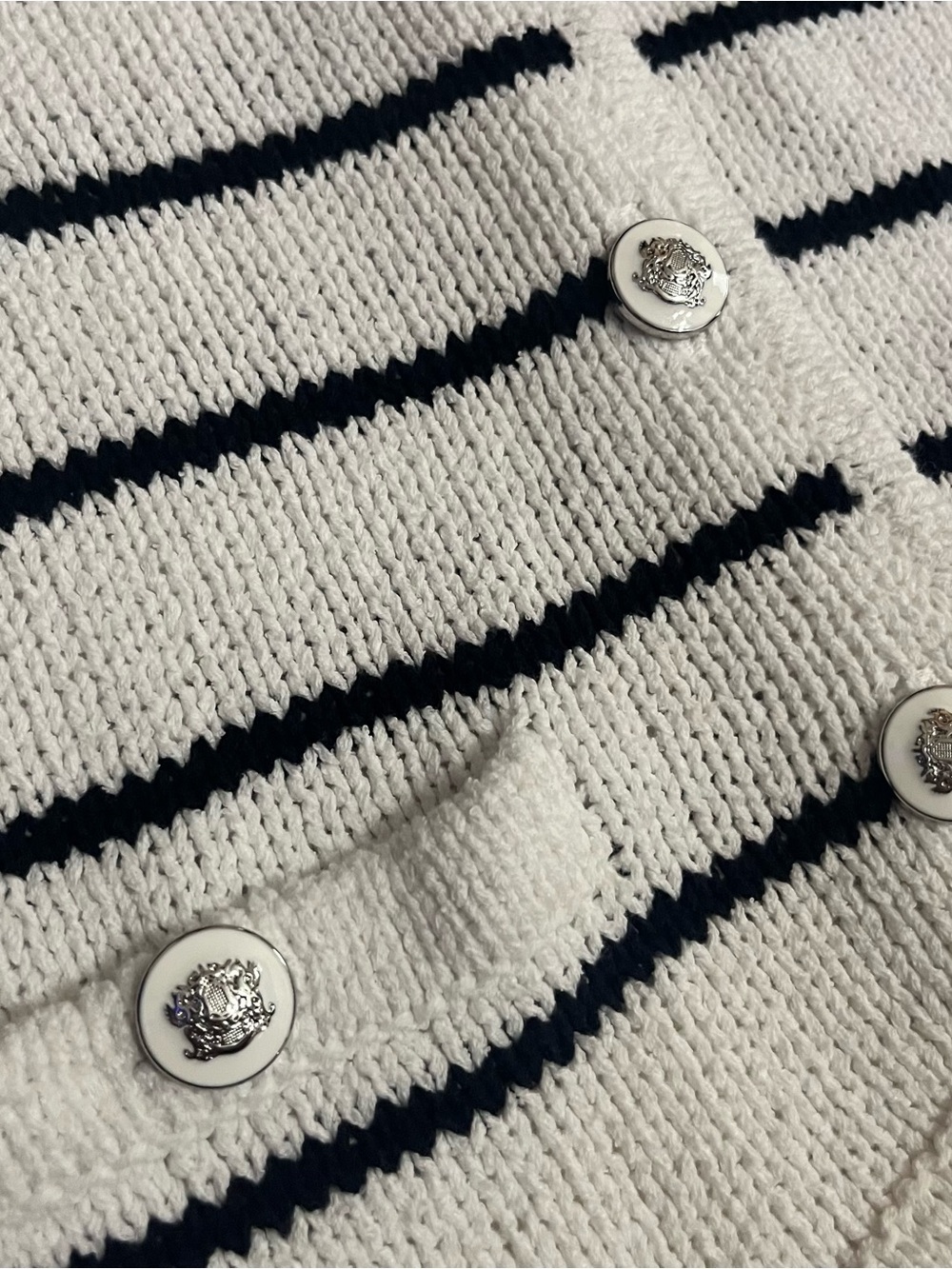Old Money coastal nautical cardigan summer sweater M white navy stripe preppy - Picture 3 of 8